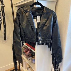 Faux Leather Tassel Crop Jacket